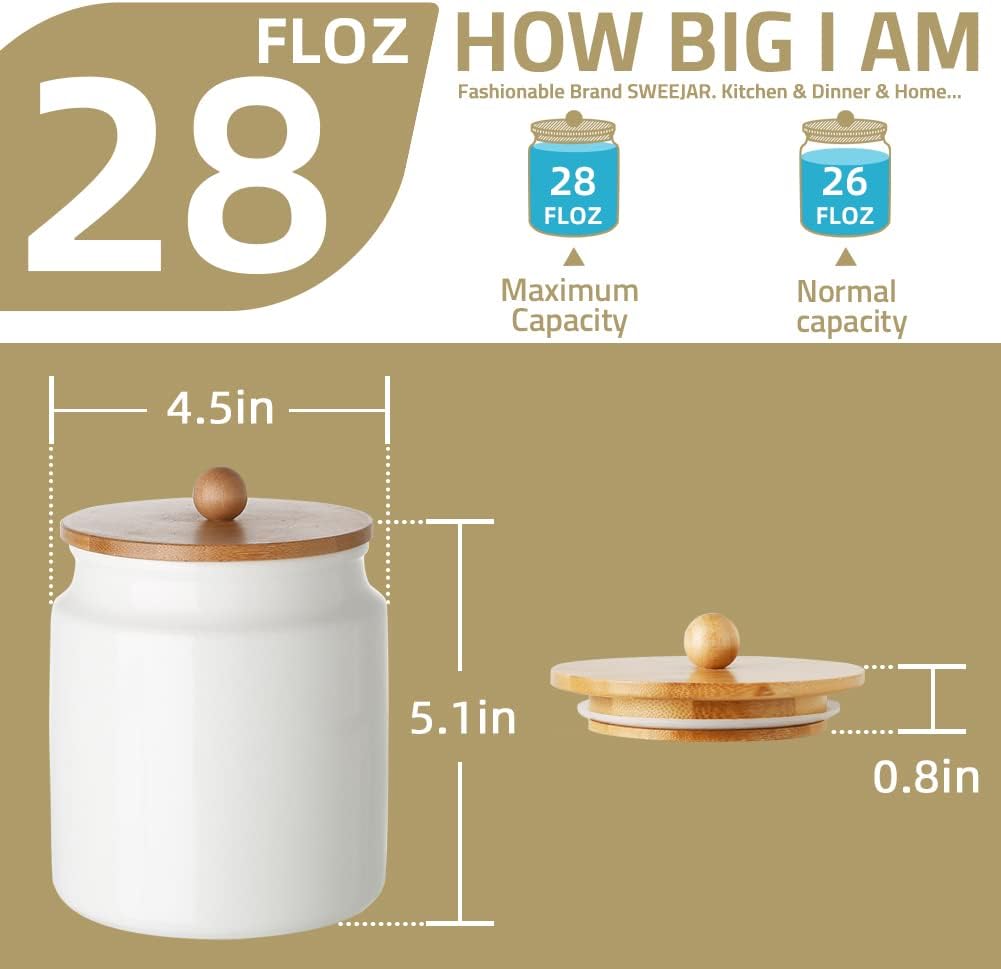 Sweejar Ceramic Kitchen Canisters | Porcelain Food Storage Jar with Airtight Seal Wooden Lid