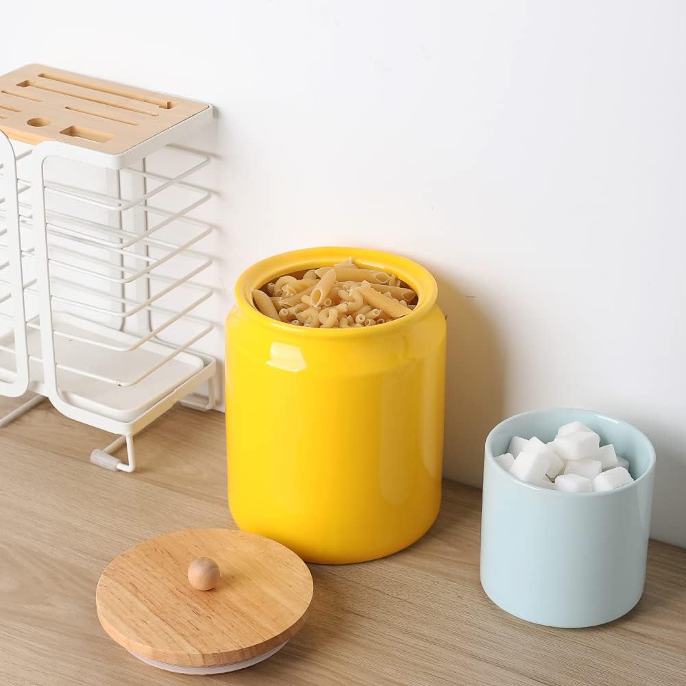 Sweejar Ceramic Kitchen Canisters | Porcelain Food Storage Jar with Airtight Seal Wooden Lid