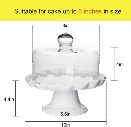 Sweejar Porcelain Cake Stand with Glass Lid | 10 Inch