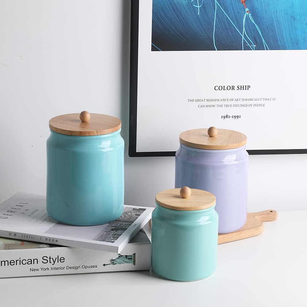 Sweejar Ceramic Kitchen Canisters | Porcelain Food Storage Jar with Airtight Seal Wooden Lid