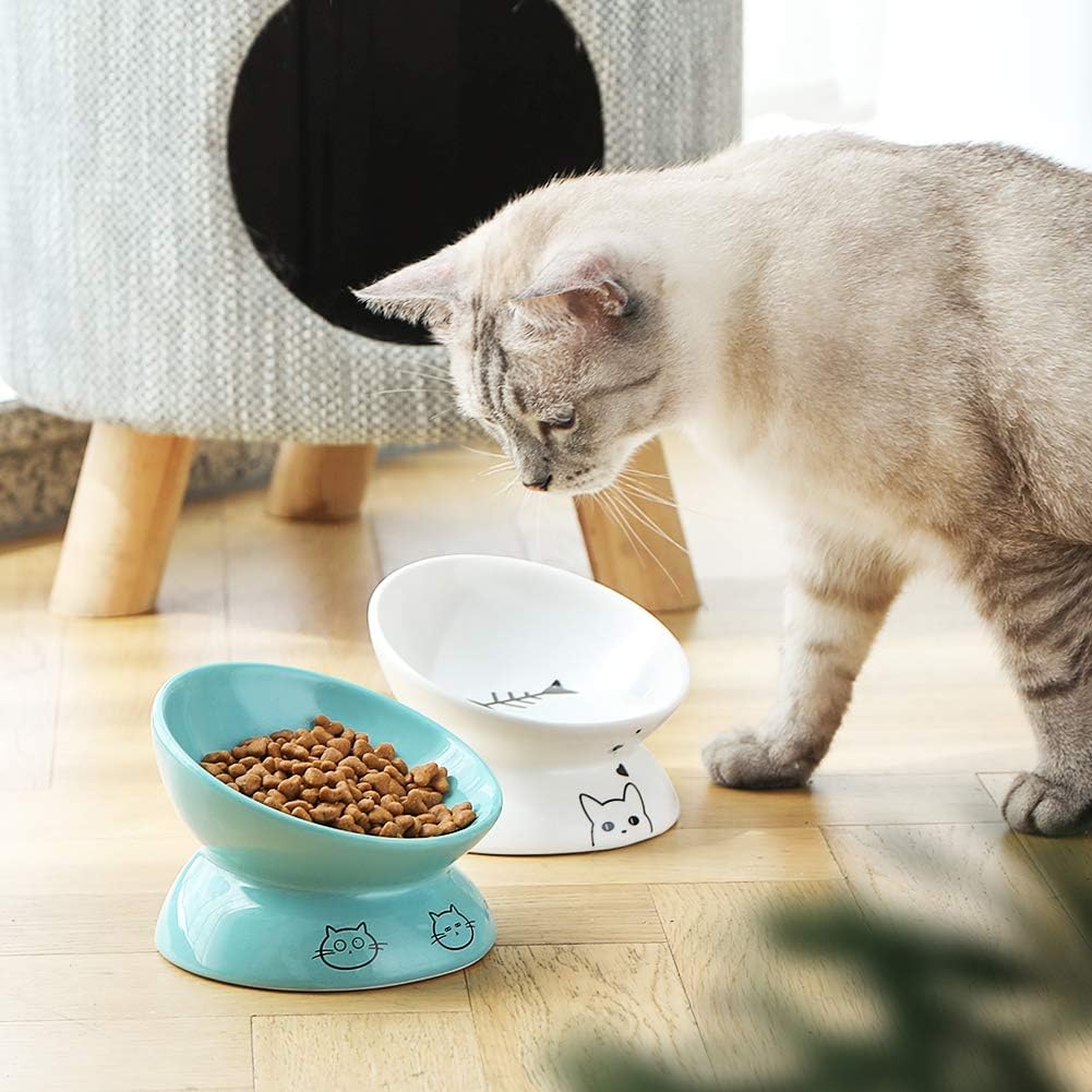 Sweejar Ceramic Pet Cat Bowls Set | Set of 2