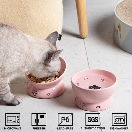 Sweejar Ceramic Pet Cat Bowls Set | Set of 2