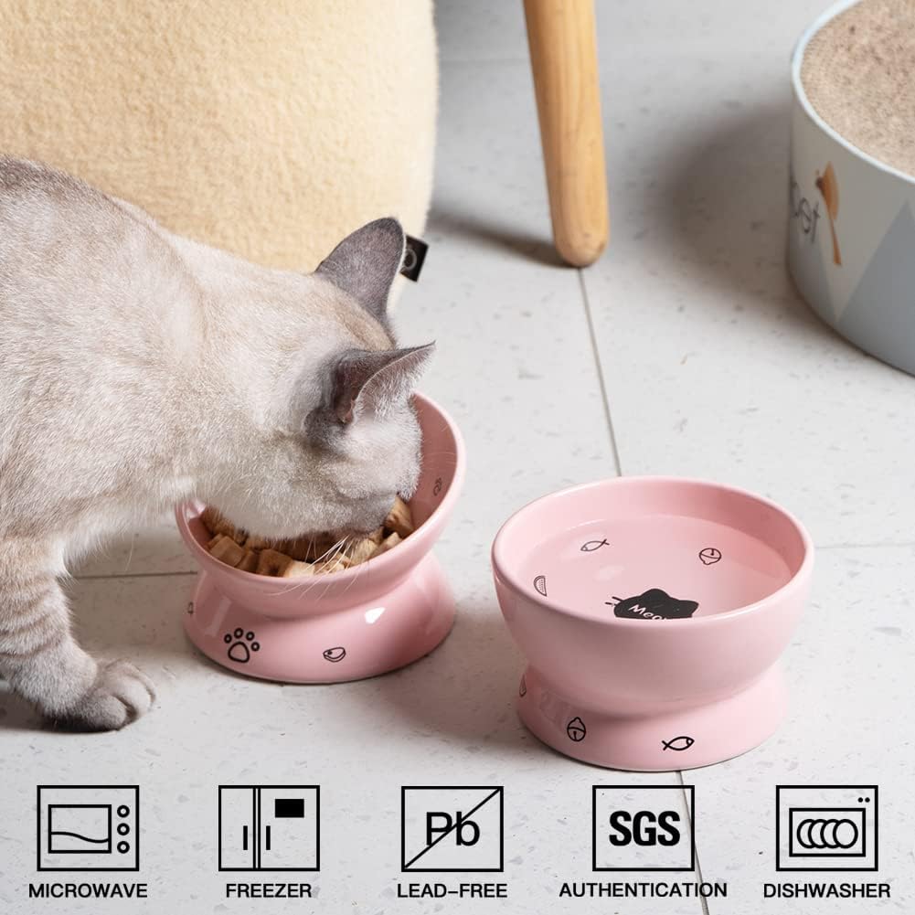 Sweejar Ceramic Pet Cat Bowls Set | Set of 2