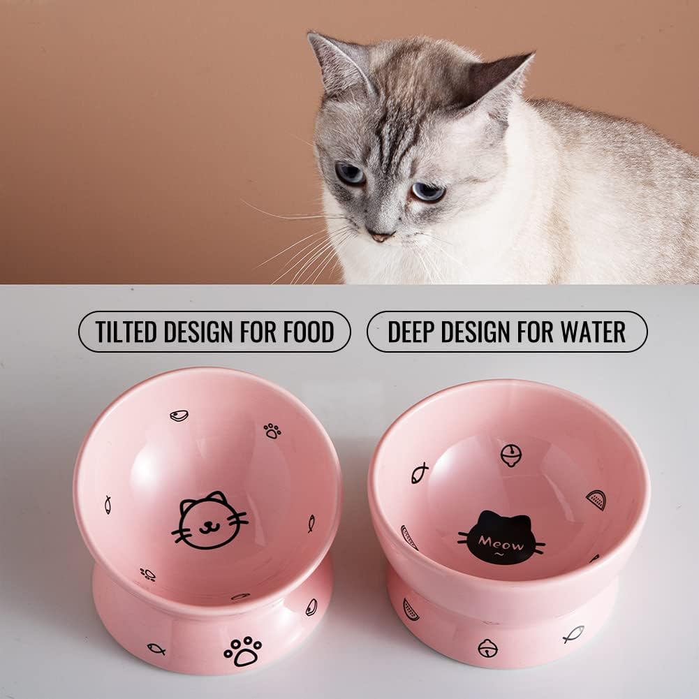 Sweejar Ceramic Pet Cat Bowls Set | Set of 2