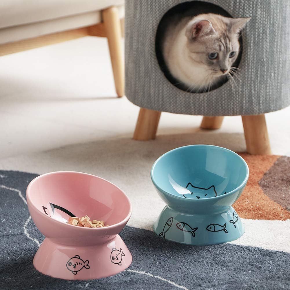 Sweejar Ceramic Pet Cat Bowls Set | Set of 2