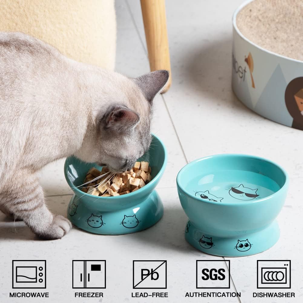 Sweejar Ceramic Pet Cat Bowls Set | Set of 2