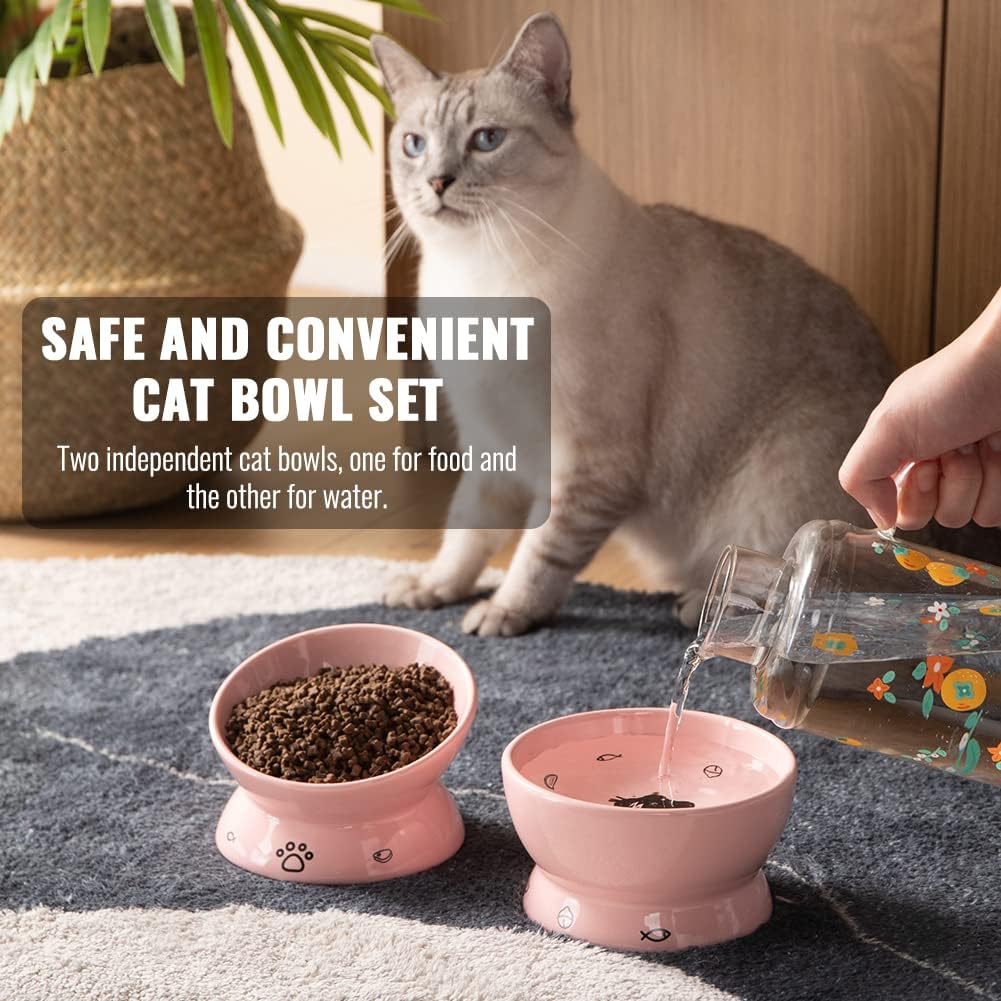 Sweejar Ceramic Pet Cat Bowls Set | Set of 2