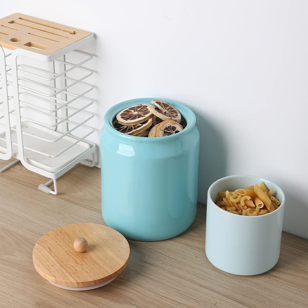 Sweejar Ceramic Kitchen Canisters | Porcelain Food Storage Jar with Airtight Seal Wooden Lid