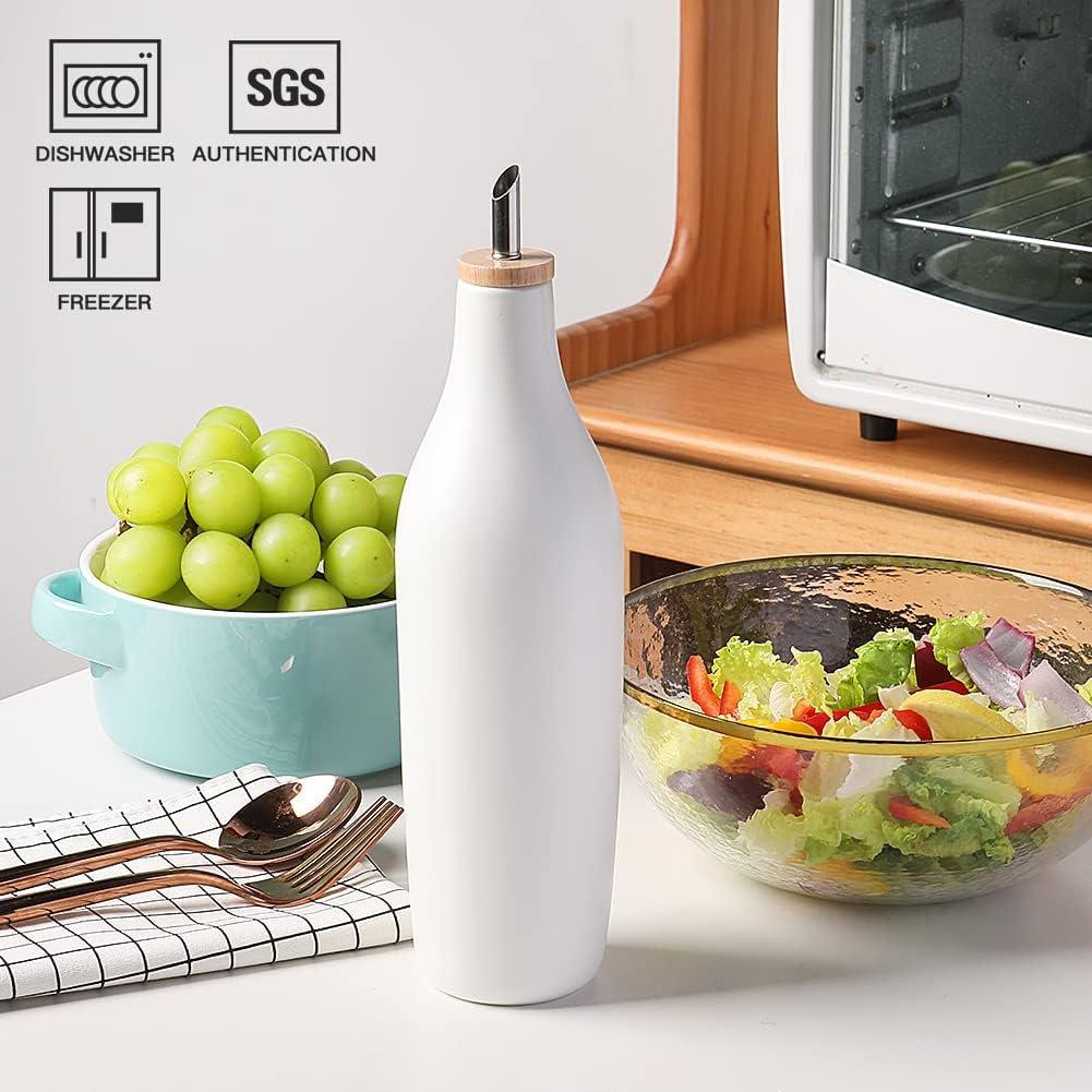 Sweejar 17 Oz Matte Ceramic Olive Oil Dispenser Bottles with Bamboo Tray