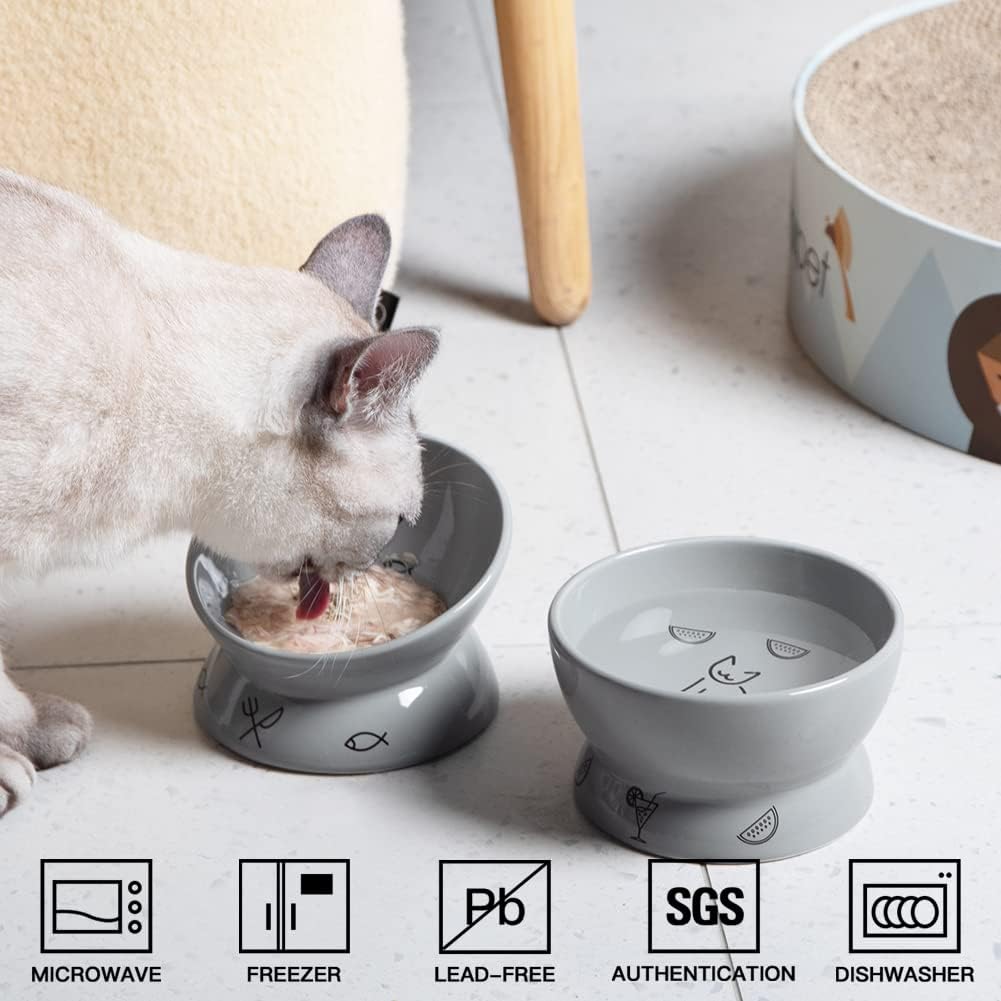 Sweejar Ceramic Pet Cat Bowls Set | Set of 2