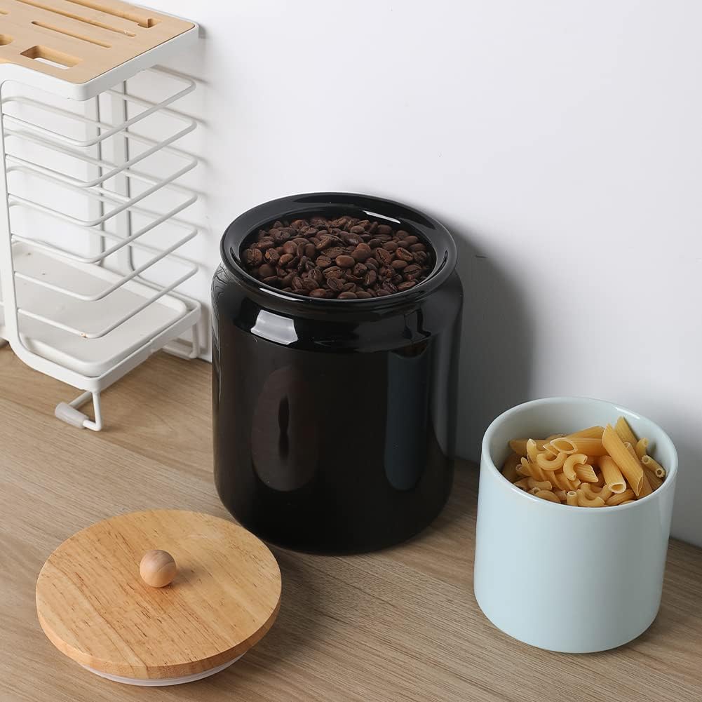 Sweejar Ceramic Kitchen Canisters | Porcelain Food Storage Jar with Airtight Seal Wooden Lid
