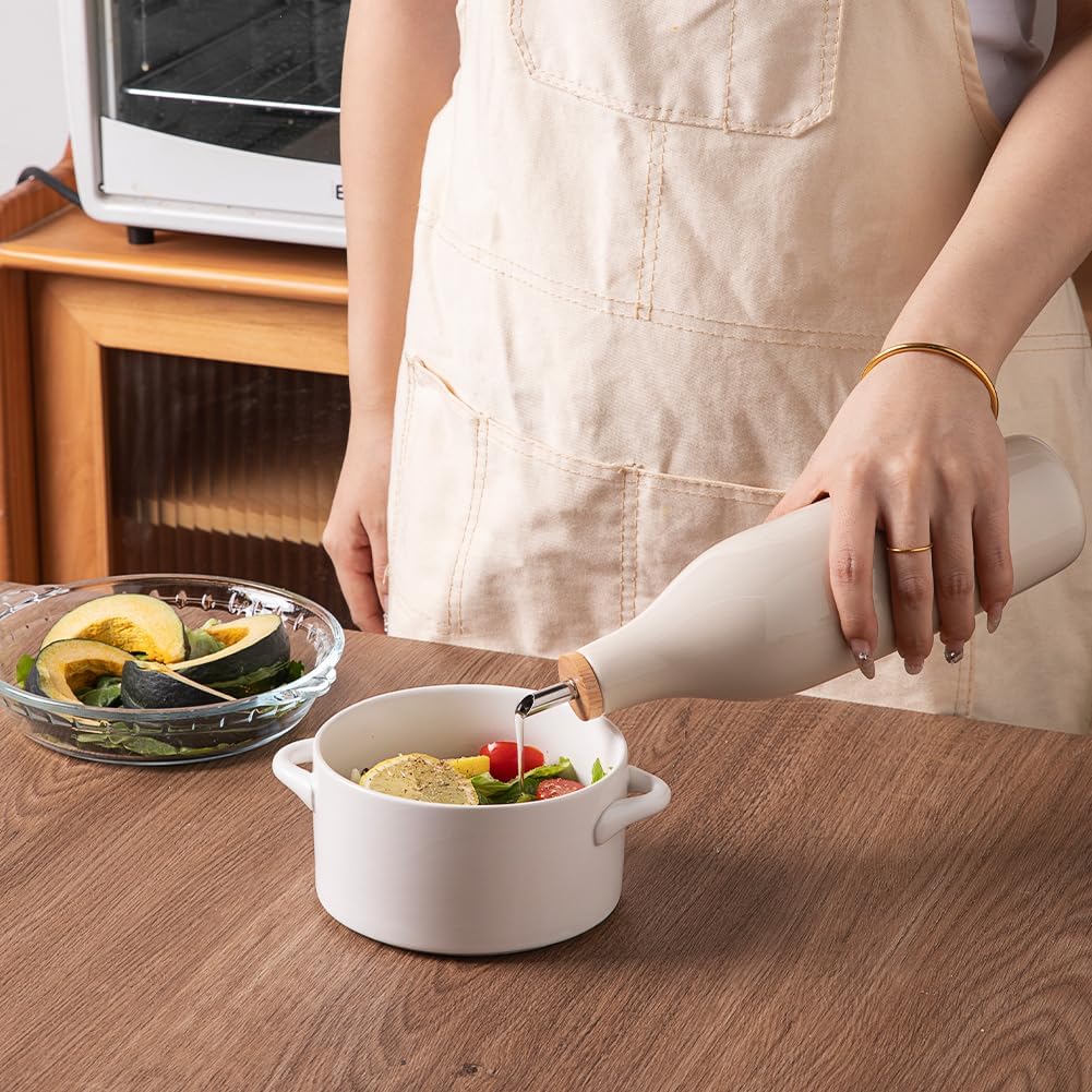 Sweejar 17 Oz Matte Ceramic Olive Oil Dispenser Bottles with Bamboo Tray
