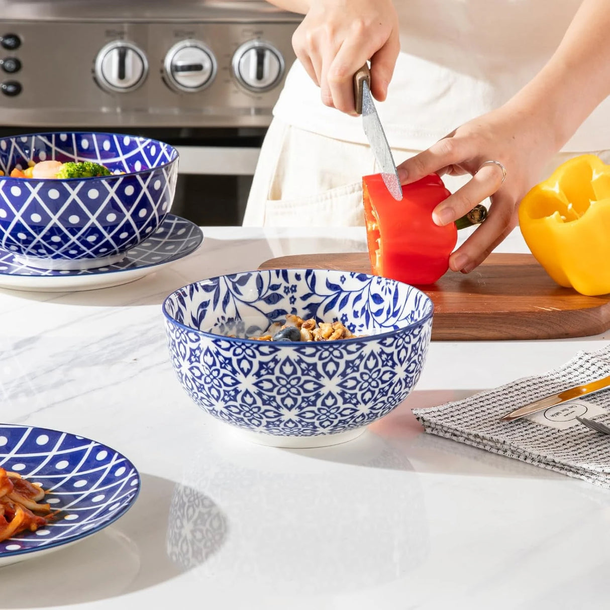 Sweejar 6PCS Ceramic Cereal Bowls Set | 6.1 Inch Deep Porcelain Serving Bowls