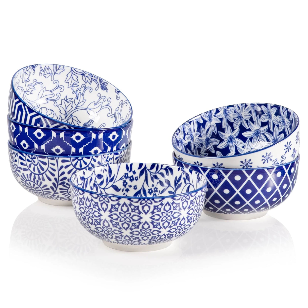 Sweejar 6PCS Ceramic Cereal Bowls Set | 6.1 Inch Deep Porcelain Serving Bowls