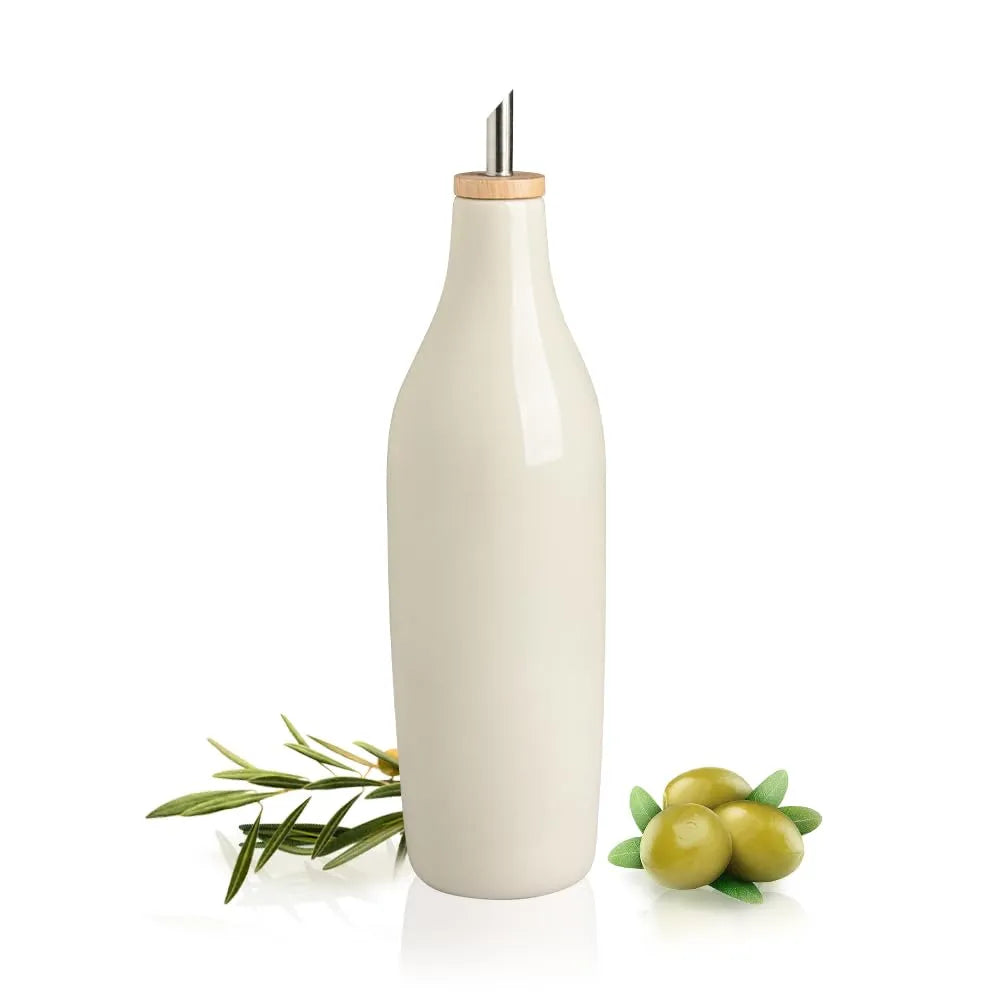 Sweejar 17 Oz Matte Ceramic Olive Oil Dispenser Bottles with Bamboo Tray