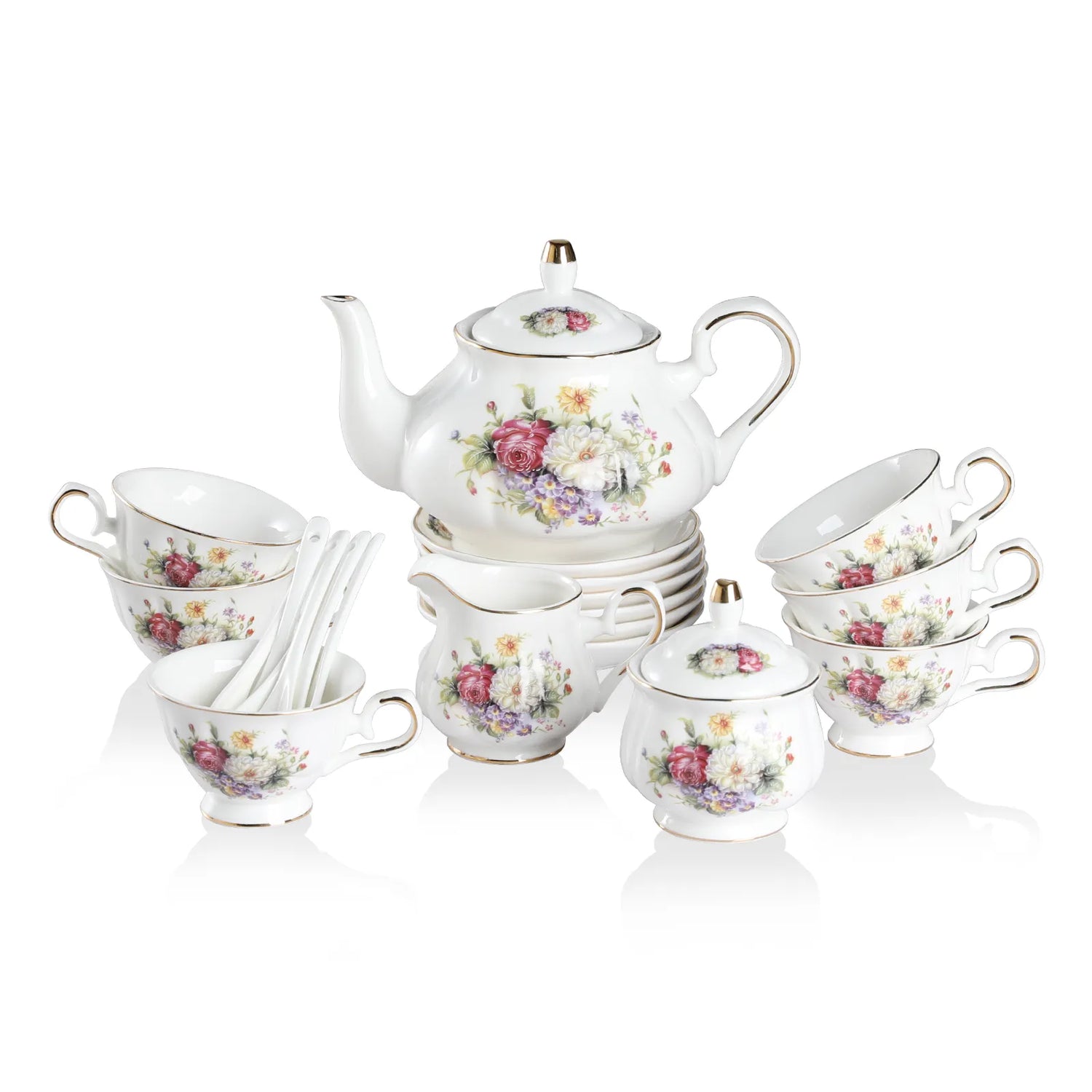 Sweejar Porcelain Tea Service Sets| Teapot Cup | Vintage British Floral Relief Gold Rimmed