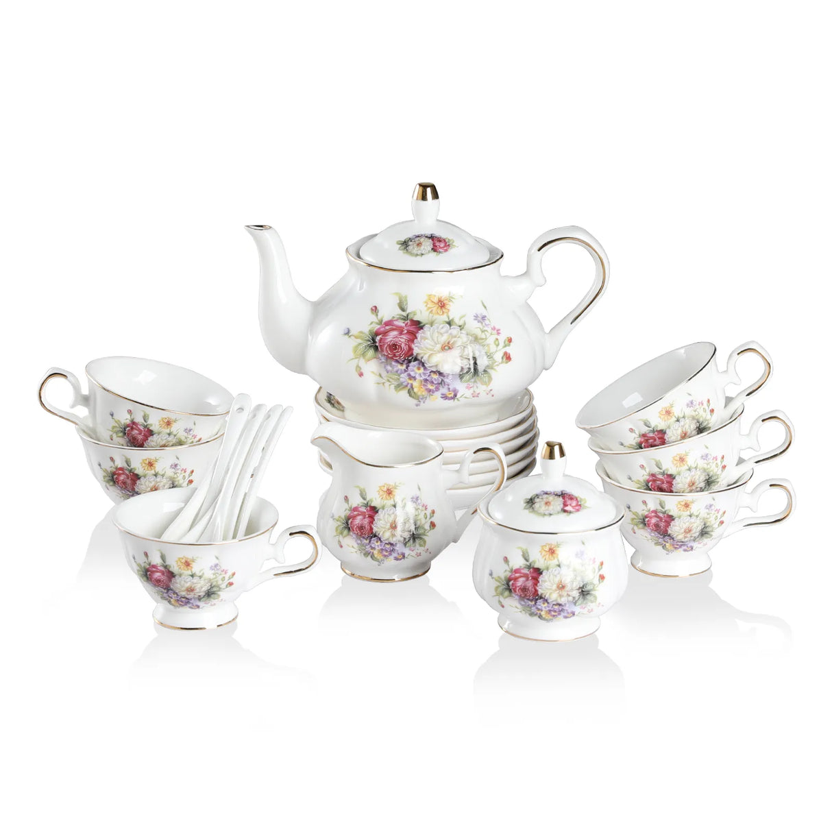 Sweejar Porcelain Tea Service Sets| Teapot Cup | Vintage British Floral Relief Gold Rimmed