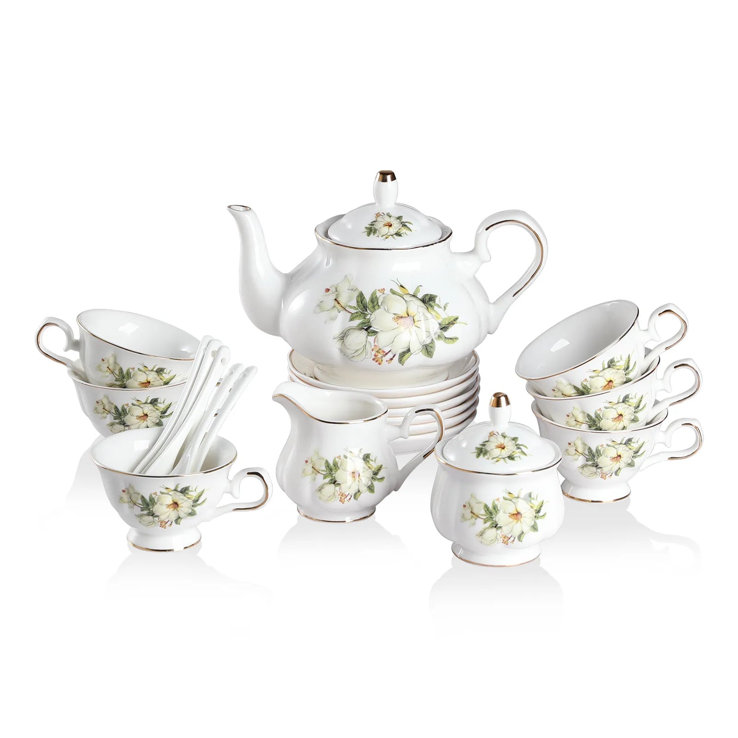Sweejar Porcelain Tea Service Sets| Teapot Cup | Vintage British Floral Relief Gold Rimmed