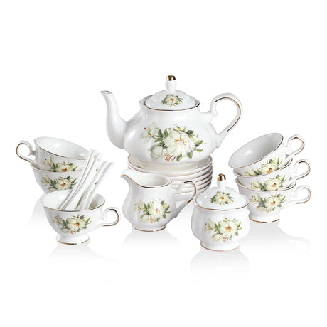 Sweejar Porcelain Tea Service Sets| Teapot Cup | Vintage British Floral Relief Gold Rimmed