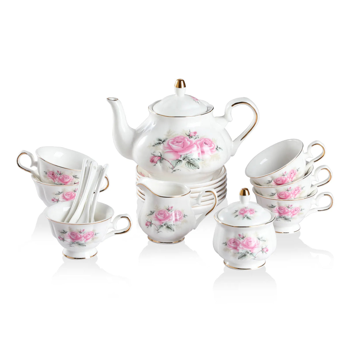 Sweejar Porcelain Tea Service Sets| Teapot Cup | Vintage British Floral Relief Gold Rimmed