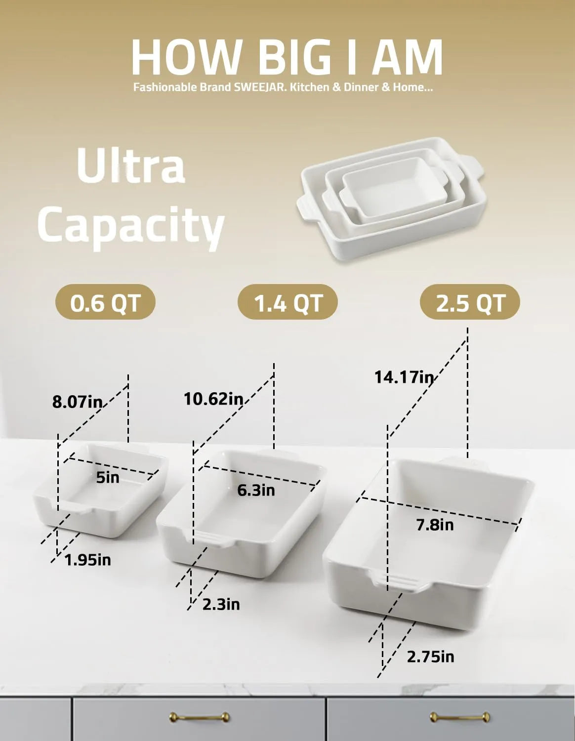 SWEEJAR Ceramic Bakeware Set | Rectangular Baking Dish Lasagna Pans for Cooking, Kitchen, Cake Dinner