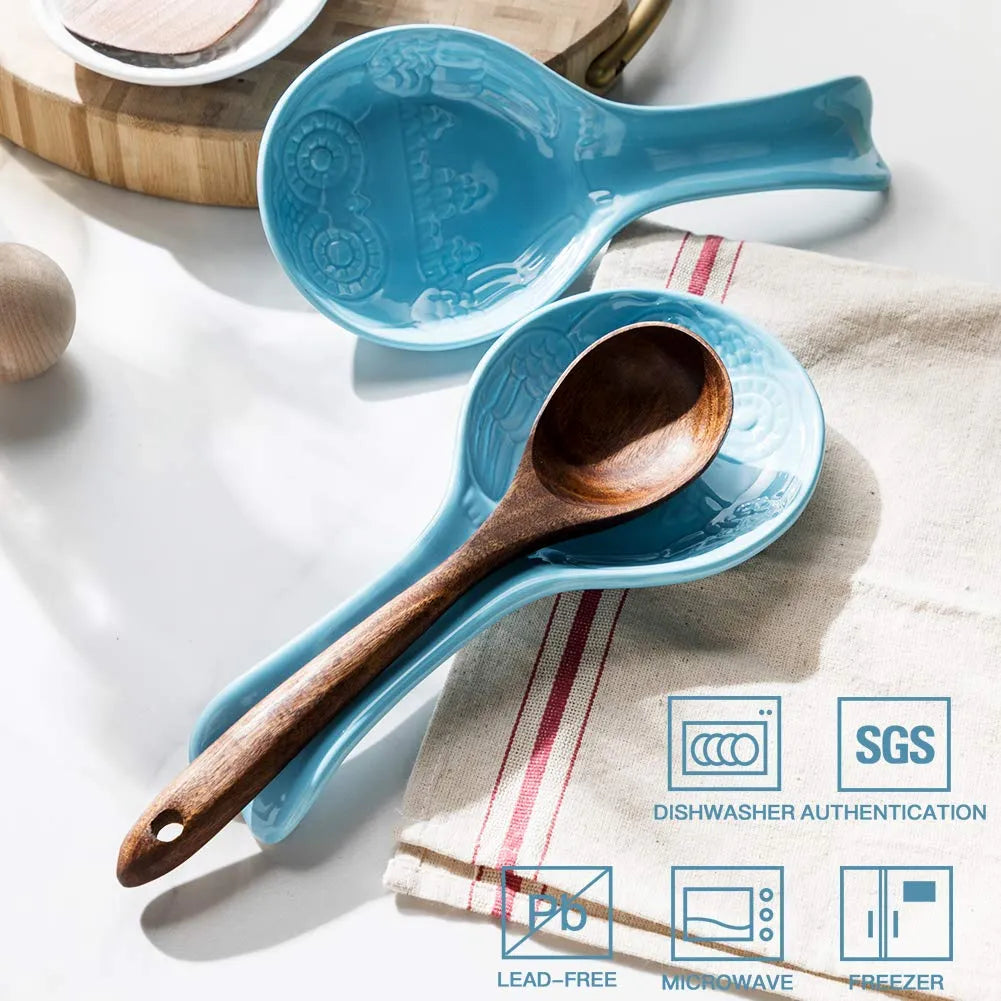 SWEEJAR Owl Ceramic Spoon Holder | Set of 2