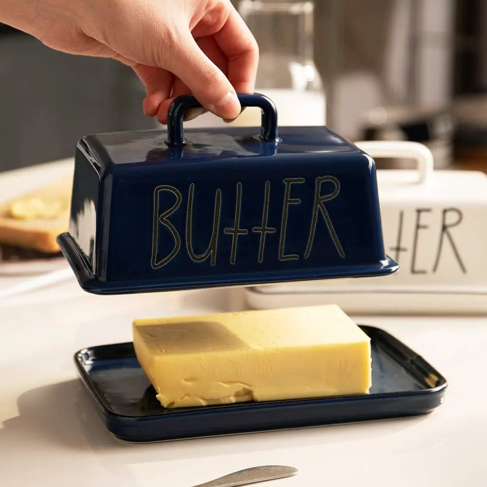 SWEEJAR Ceramic Butter Dish with Handle Lid