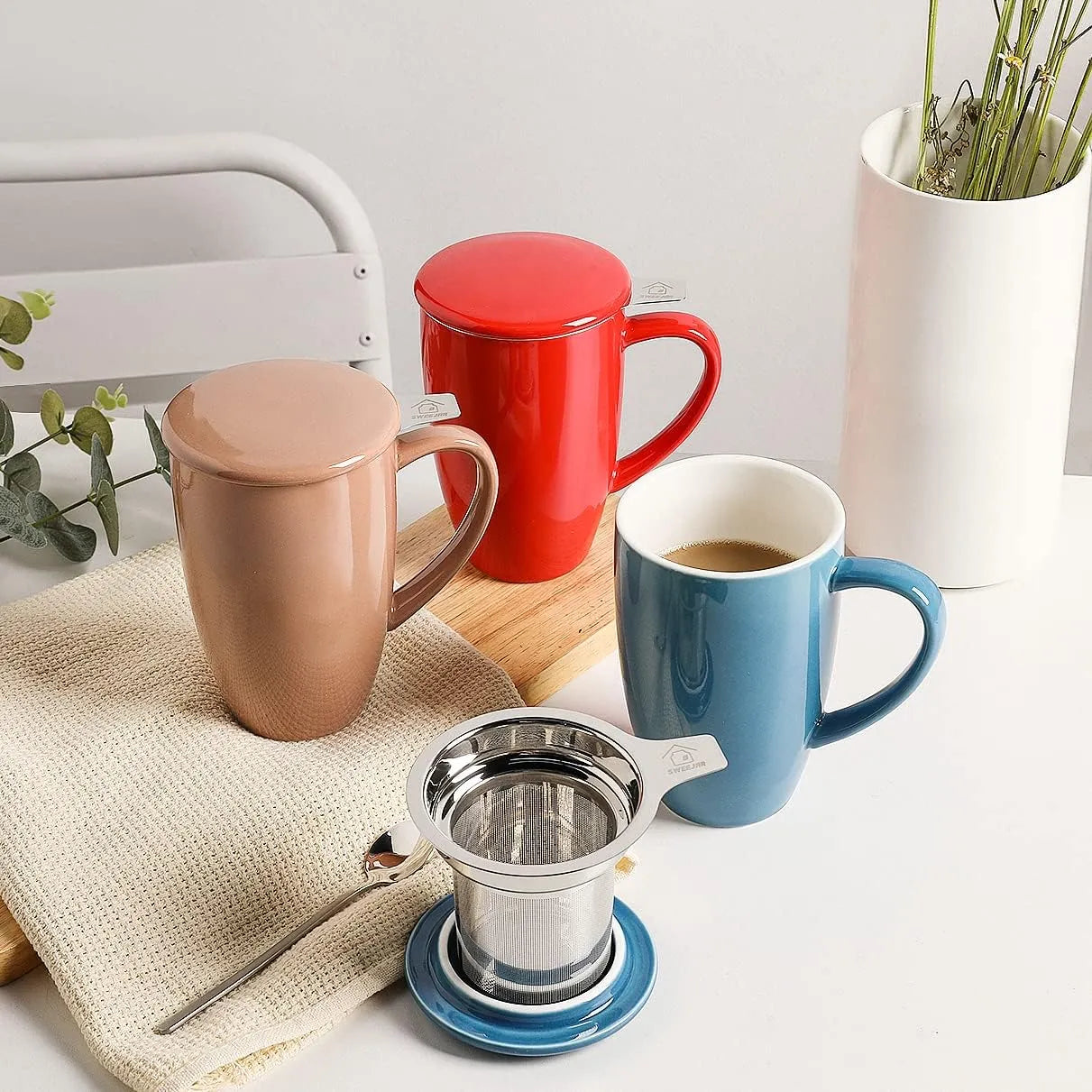 SWEEJAR Porcelain Tea Mug Cup with Infuser | 16 Fl Oz