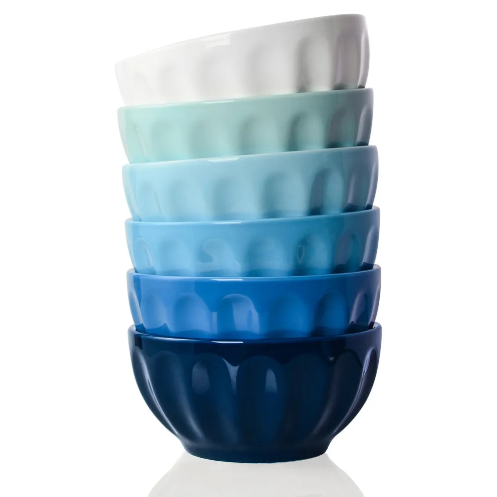 SWEEJAR Ceramic Fluted Bowl Set | 26 Oz | set of 6