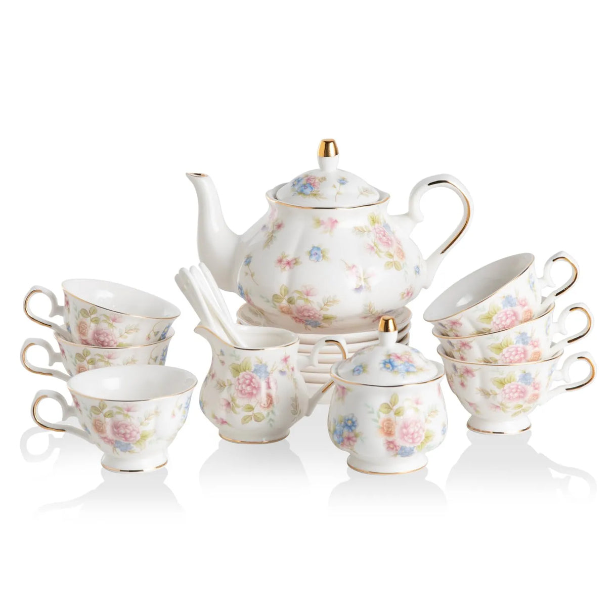 Sweejar Porcelain Tea Service Sets| Teapot Cup | Vintage British Floral Relief Gold Rimmed