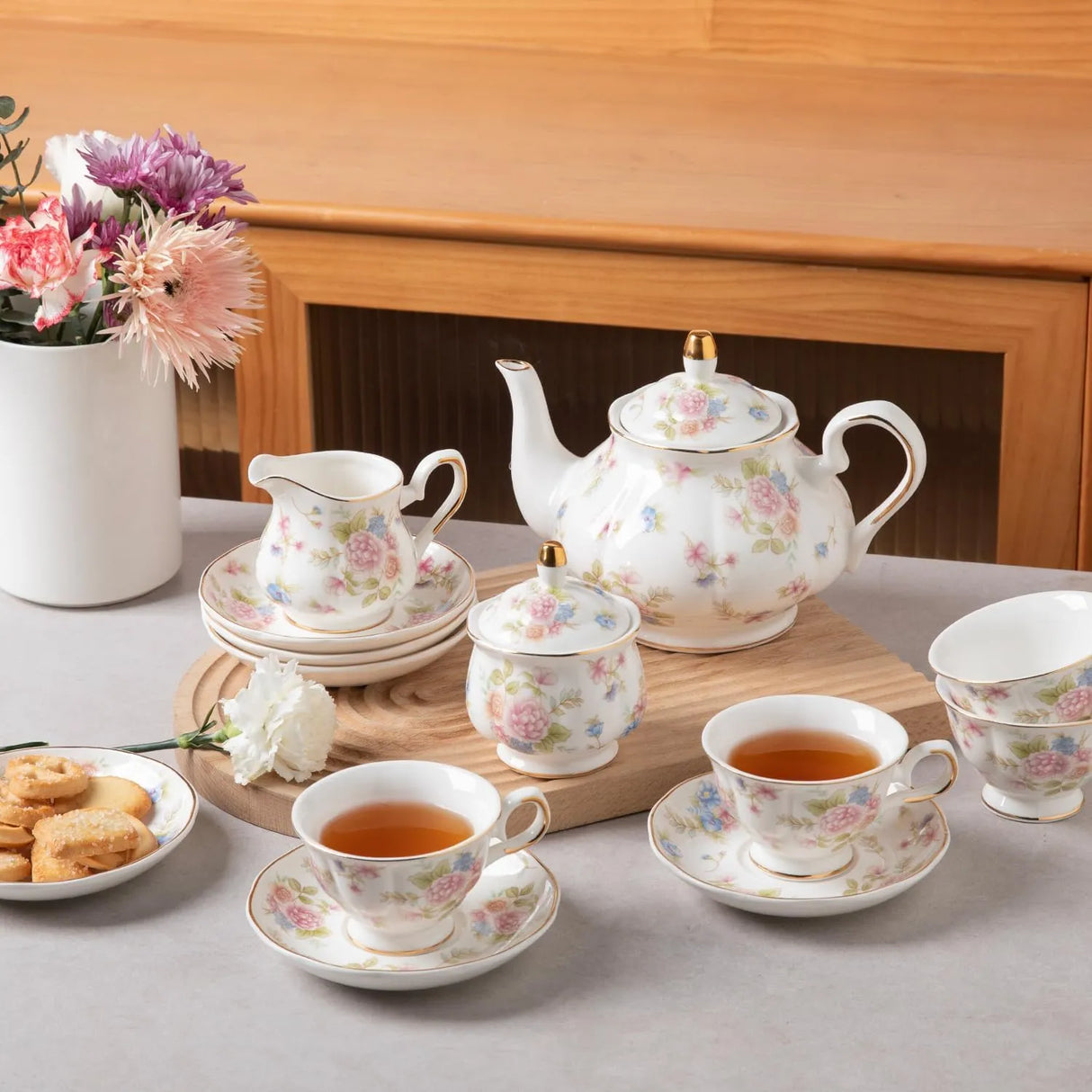 Sweejar Ceramic Teapot with Infuser | Blooming, Loose Tea, Coffee Pot