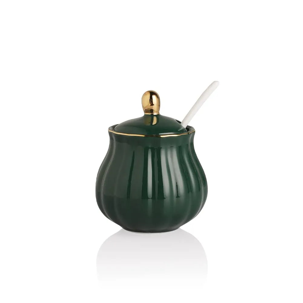 Sweejar Royal Ceramic Sugar Bowl | 8 Ounce Sugar Container with Spoon and Lid