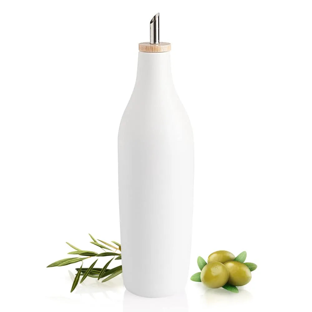 Sweejar 17 Oz Matte Ceramic Olive Oil Dispenser Bottles with Bamboo Tray
