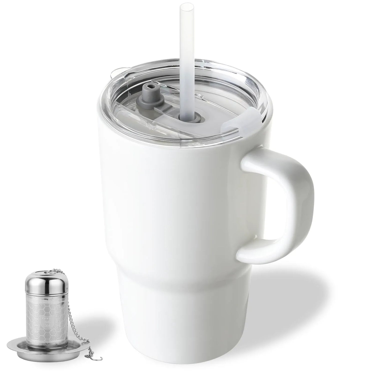 Sweejar Ceramic Coffee Mug Cup with Lid & Straw | 16 OZ | Porcelain Tea Cup
