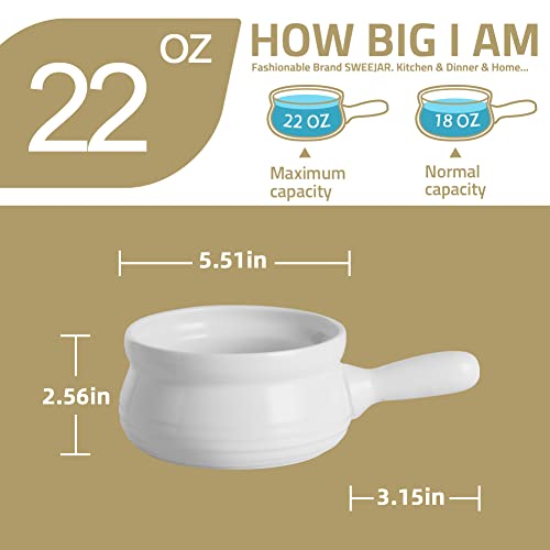 SWEEJAR Porcelain Soup Bowls with Handle, 22 OZ Ceramic Serving