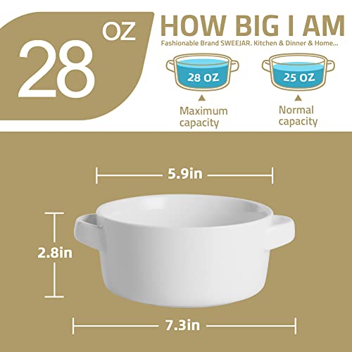 SWEEJAR Porcelain Soup Bowls with Handles | 28OZ
