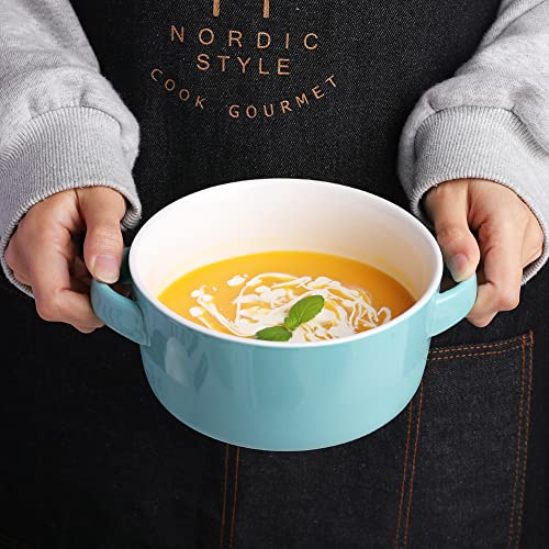 SWEEJAR Porcelain Soup Bowls with Handles | 28OZ