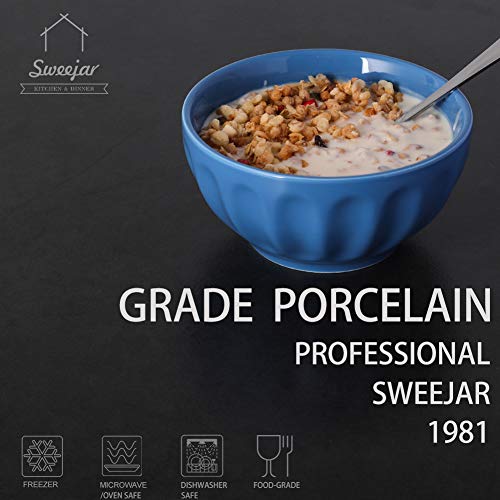 Sweejar Ceramic Fluted Bowls, Soup Bowls Set, 26 OZ for Cereal, Fruit,  Salad, Pasta, Dishwasher & Microwave Safe - Set of 4 (Fog Blue)