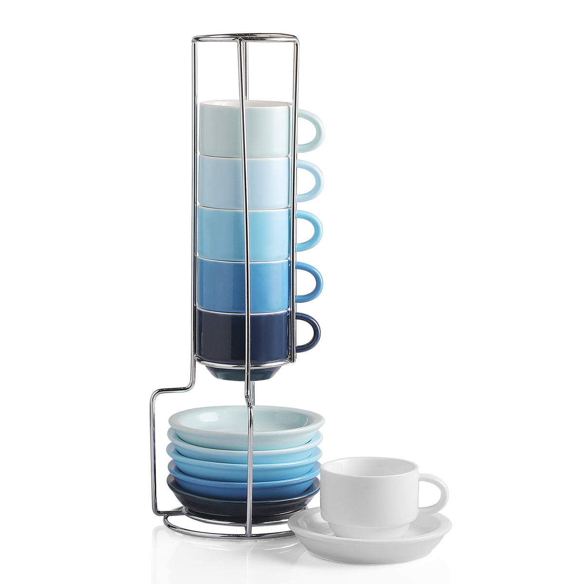 Sea Blue Stacking Espresso Cup+Saucer Set - Turgla Home