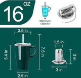 Sweejar Ceramic Coffee Mug Cup with Lid & Straw | 16 OZ | Porcelain Tea Cup