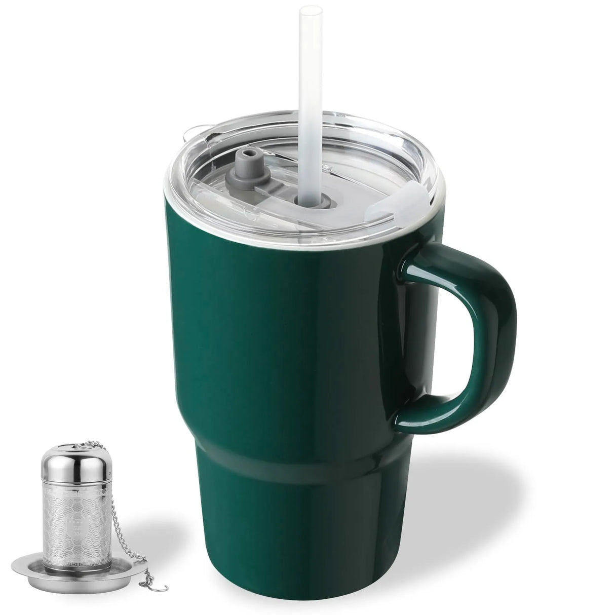 Sweejar Ceramic Coffee Mug Cup with Lid & Straw | 16 OZ | Porcelain Tea Cup