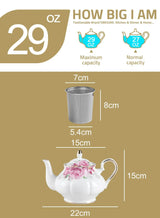 Sweejar Ceramic Teapot with Infuser | Blooming, Loose Tea, Coffee Pot