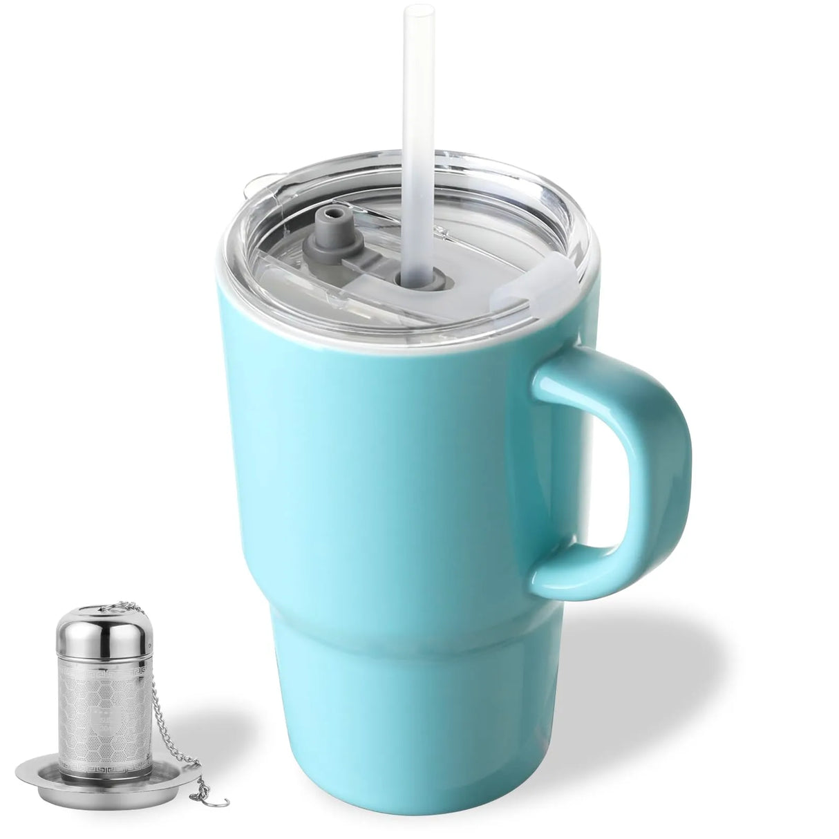Sweejar Ceramic Coffee Mug Cup with Lid & Straw | 16 OZ | Porcelain Tea Cup