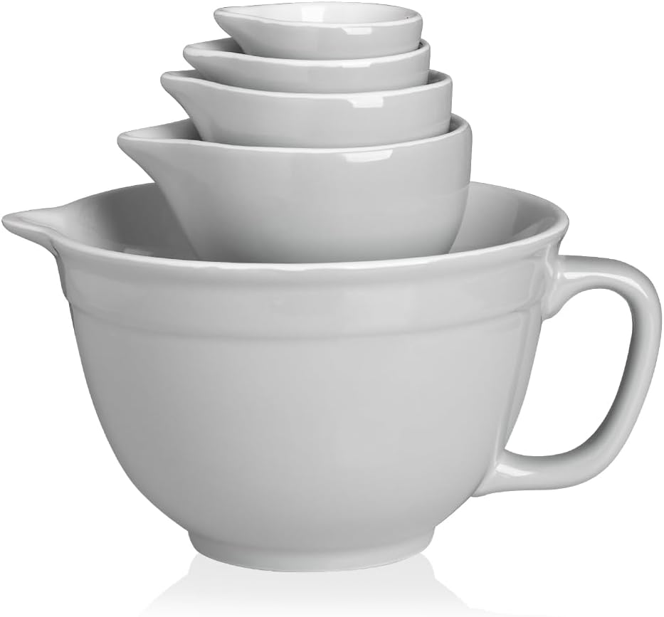 Sweejar Porcelain Mixing Bowl with Scale, Ceramic Serving Container for Baking, Prepping, Cooking