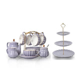 SWEEJAR Porcelain Tea Set with Cake Stand | 8 OZ Cups& Saucer Service For 6