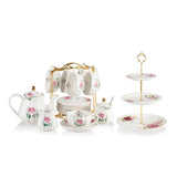 SWEEJAR Porcelain Tea Set with Cake Stand | 8 OZ Cups& Saucer Service For 6