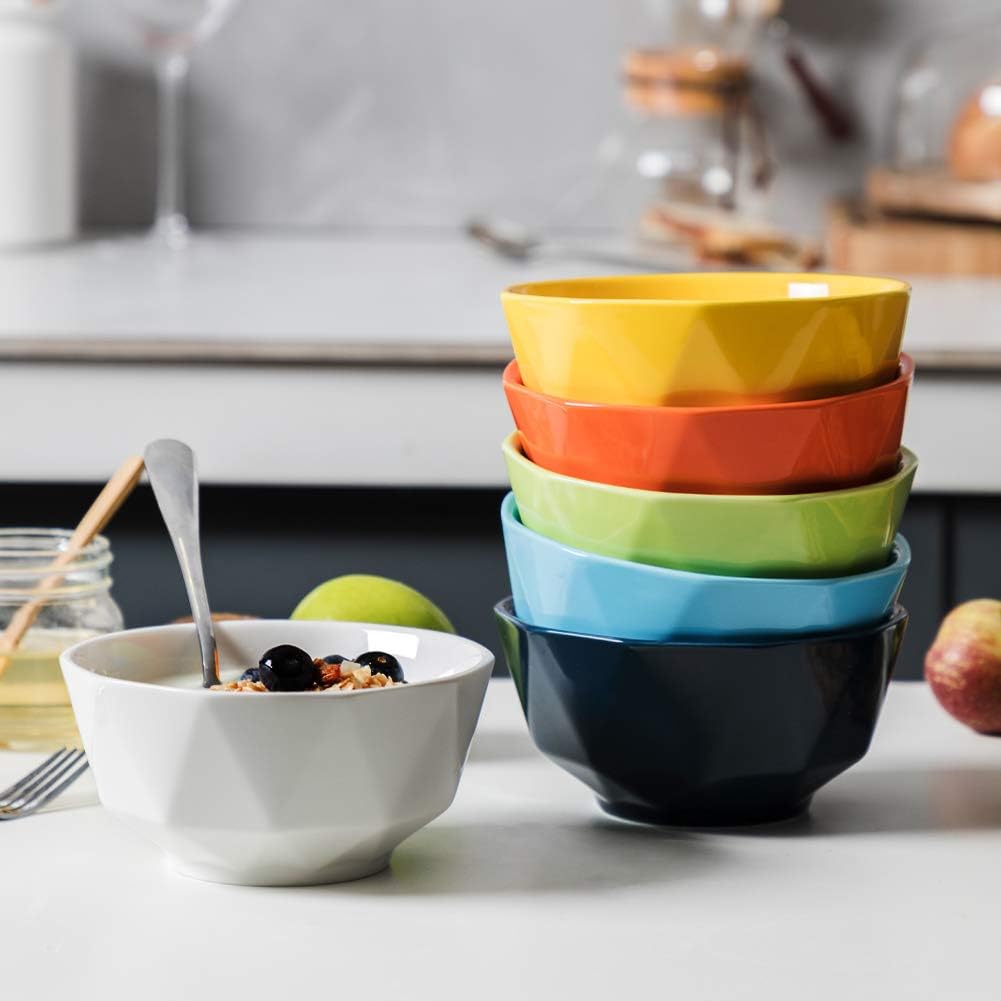 Sweejar Ceramic Rhombic Bowl | 26 Oz for Cereal, Salad, Pasta, Soup | Set of 6