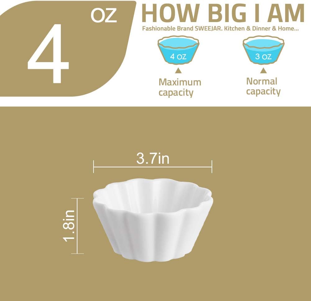 Sweejar Porcelain Ramekins for Creme Brulee | Set of 6