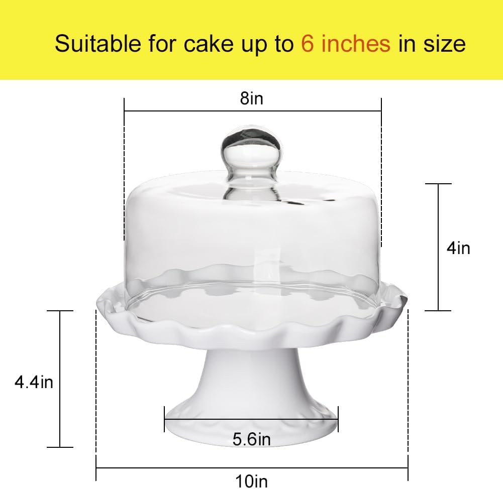 Sweejar Porcelain Cake Stand with Glass Lid | 10 Inch