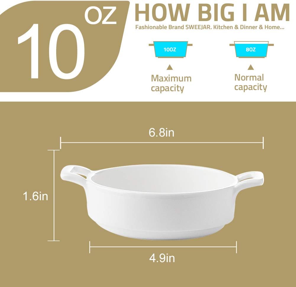 Sweejar 10 Ounce Porcelain Ramekins | Set of 6 | Baking, Creme Brulee, Ice Cream, Pudding
